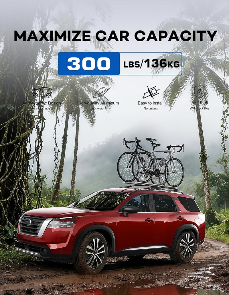 wonderdriver Lockable 300lb Roof Rack Cross Bars Compatible with Nissan Pathfinder 2022 2023 2024 2025 SV SL Platinum with Raised Side Rails, Heavy Duty Aluminum Roof Rails Crossbars - Image 3